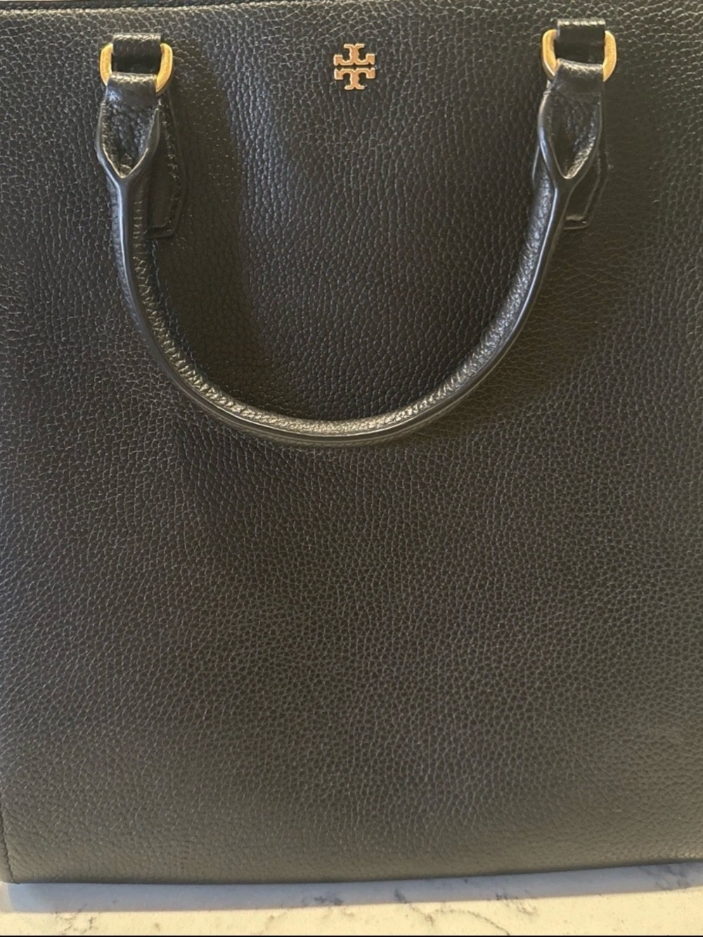 Tory Burch Black Pebbled Leather Carryall with Gold Hardware
